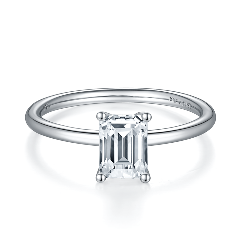 Classic长方形S925银镀白金MoissaniteWomen's Ring1.0ctD级